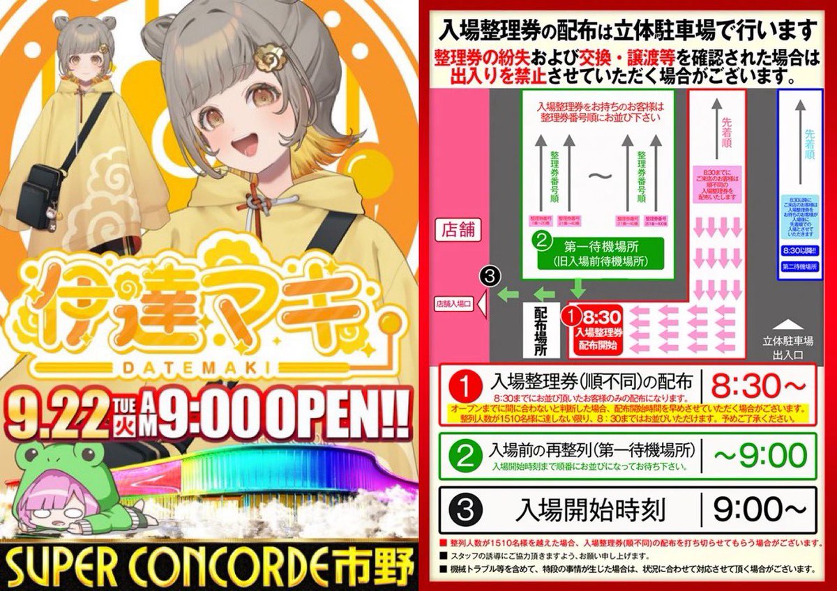 hitsucha_n's tweet photo. 9月22日(火)気になる

🐏SUPER CONCORDE市野
✔️天照大神降臨
🔸伊達マキさん

前回の開催は8月22日
総差枚+96,944枚
マギレコ.スト6
ミスタージャグラー10台(1/121.9)
ハッピージャグラー8台(1/128.2)
機種で良さそうな感じだった👏🏻

傾向としてはメイン機種中心に
少数設置に単品での反応もあるし
特に機種での仕掛けには意識できそうかな🤔