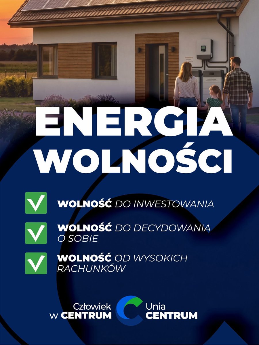 UniaCentrum_'s tweet photo. ENERGIA WOLNOŚCI!
Chcesz produkować własną energię? Nie powinieneś czekać latami na zgodę.

Chcemy uwolnić inwestycje w energetykę.

Firmy, spółdzielnie i samorządy powinny mieć możliwość budowania własnych źródeł energii na własny koszt i łatwiejszego przyłączania ich do sieci.

Dziś jedną z największych barier są możliwości sieci. W 2025 roku suma odmów przyłączenia nowych źródeł energii przekroczyła 100 GW.

Nie chcemy blokować inwestycji, które mogą zwiększać bezpieczeństwo energetyczne i konkurencyjność polskiej gospodarki.

Więcej wolności do inwestowania. Więcej własnej energii. Mniej barier.

#CzłowiekWCentrum #LudzieCentrum #ProgramCentrum #UniaCentrum