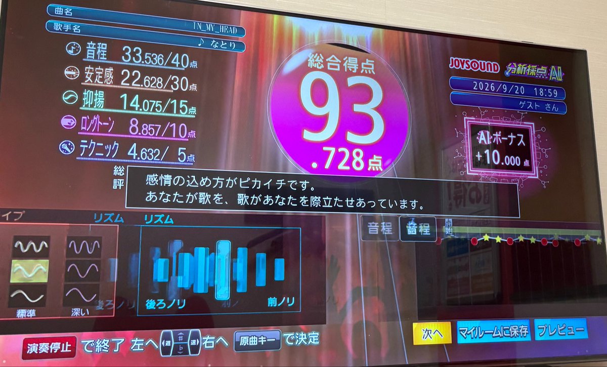 mushi3_sub's tweet photo. 昨日、カラオケ行った。
AIに、愛されている
点数低くなっちゃわないように、AIで調整してあげよー！　感を妙に感じられてダメージ https://t.co/sjdFNKRaWu