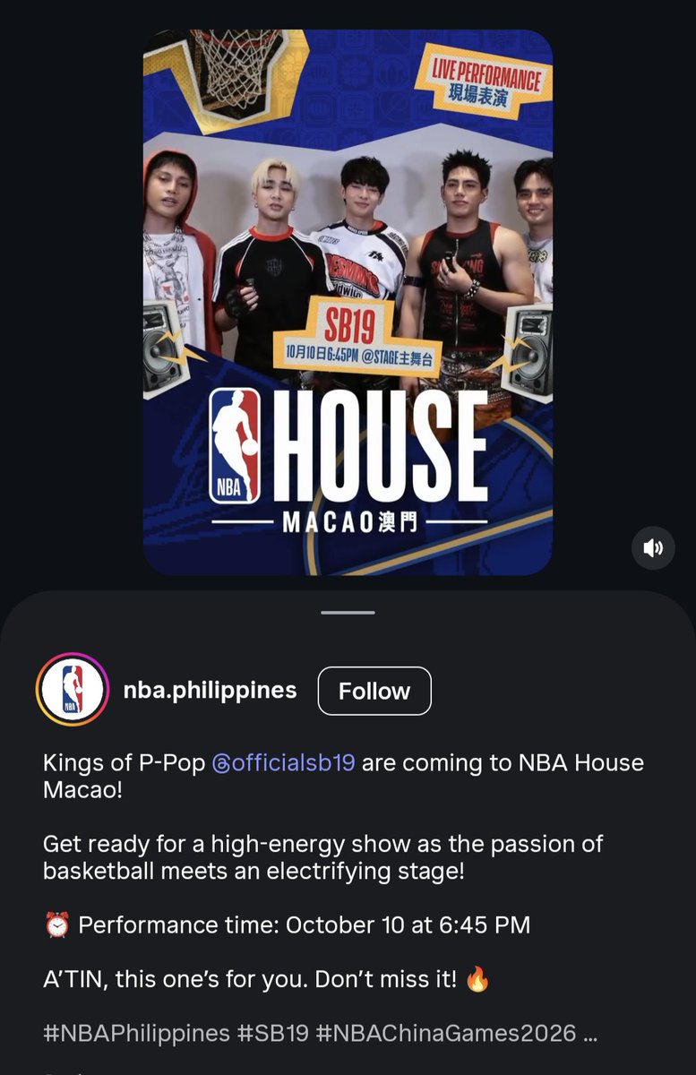 Lorrelai_'s tweet photo. Punta SB19 sa China! 
Oct 10 LIVE performance sa NBA  China Games, Macao!

#SB19 https://t.co/eWsYJHM2us
