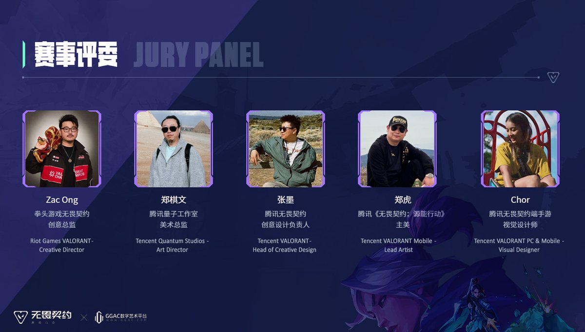 VALCreativeHub's tweet photo. MEET THE JUDGES FOR THE "POWER OF CHINA" DESIGN CHALLENGE! 🐉

Introducing the official panel of judges from Riot Games & Tencent for the VALORANT Mobile x GGAC contest! 

Got an idea? Don’t hold back. Submit your artwork now! 🎨

#VALORANT #VALORANTMobile #GGAC #DesignContest #GameArt