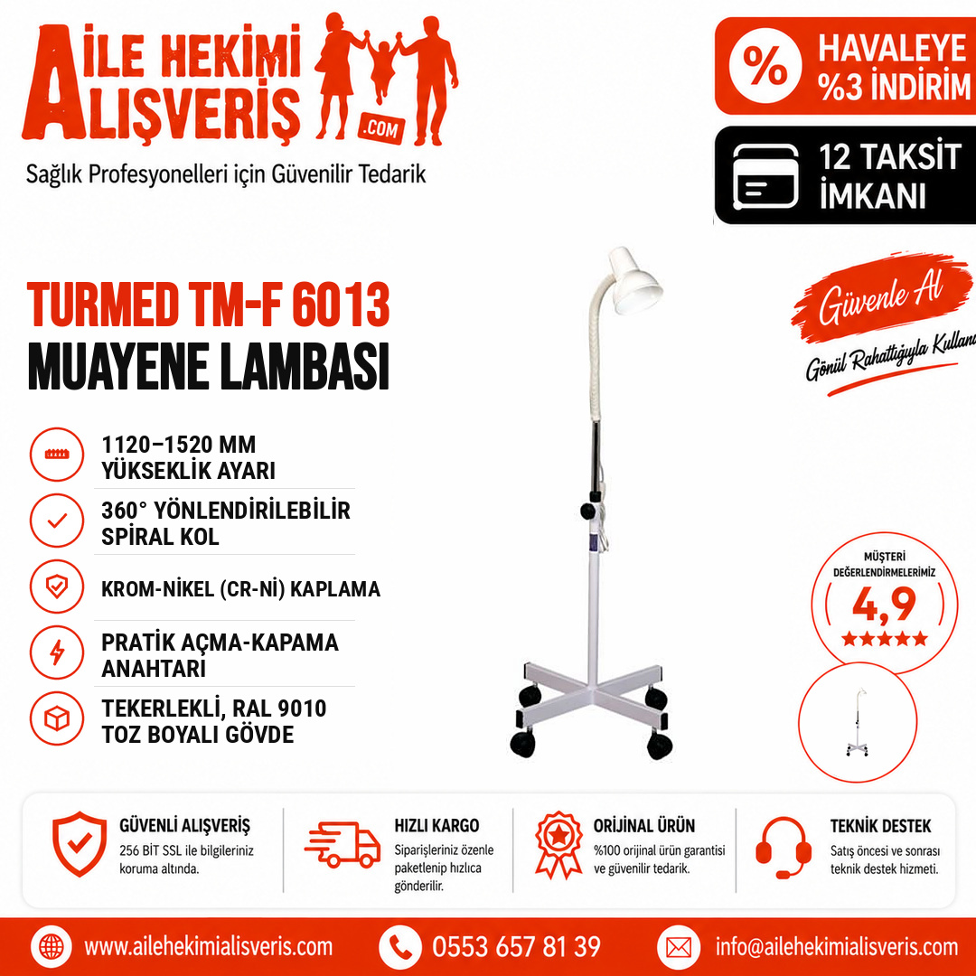 drfsdere's tweet photo. Turmed TM-F 6013 Muayene Lambası: 1120–1520 mm yükseklik ayarı, 360° spiral kol, krom-nikel kaplama, tekerlekli gövde. https://t.co/AvAbERGHjQ #MuayeneLambası #Turmed #TurmedTMF6013 #KlinikEkipmanı #MedikalCihaz https://t.co/GfBnT42ZEr