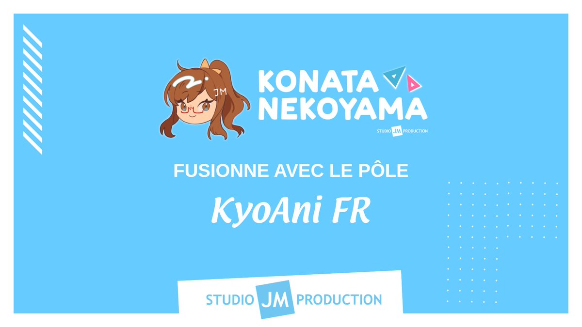 StudioJMProd's tweet photo. 📣 ANNONCE : @KyoAni_FR devient un média de @KonataNekoyama, toujours sous Studio JM Production.

En effet, à partir d'octobre 2026, nos équipes de KyoAni FR et de la rédaction Konata Nekoyama fusionneront pour toujours plus de KyoAni en Francophonie !

🔗 https://t.co/RgI44CzUNo https://t.co/FvLFJ4zqy4