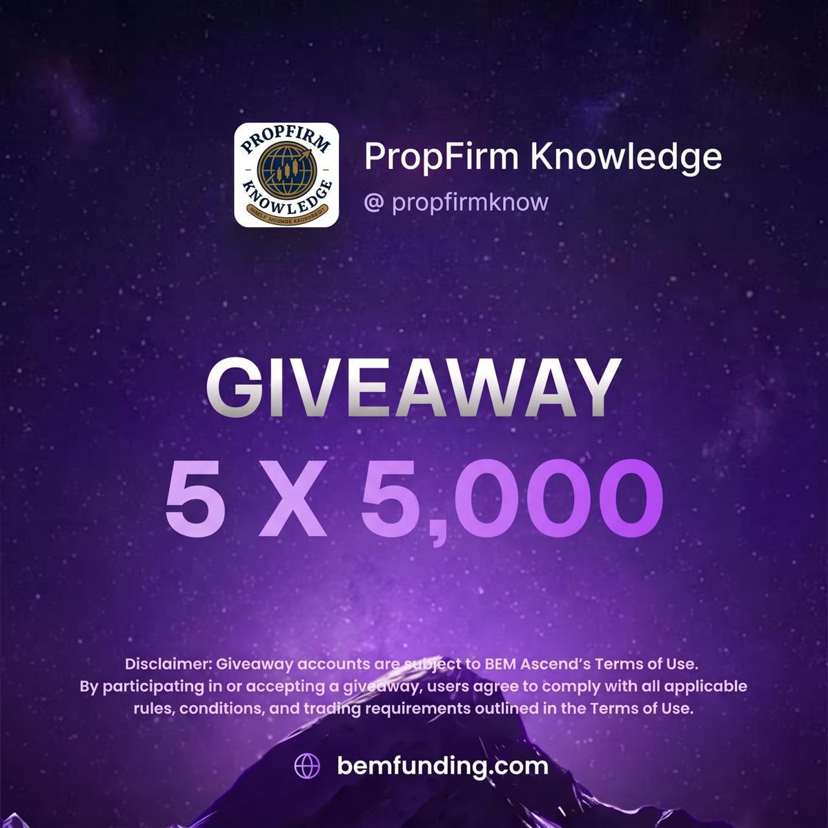 AsgardianFX's tweet photo. 🎁 25,000 Bem Funding Giveaway!!

To Enter :

1 : Follow : @propfirmknow @BemFunding @0xdd11a 

2 : Like ♥️ Retweet ✅ Tag 1 Friend ✌🏻

3 : Vote for Bem Funding on PFM
https://t.co/dn3HUKqtuL

4 : Follow them on IG : @bemfundingofficial

Task Proof on Comments Section , Winners in 72 Hours 🏆