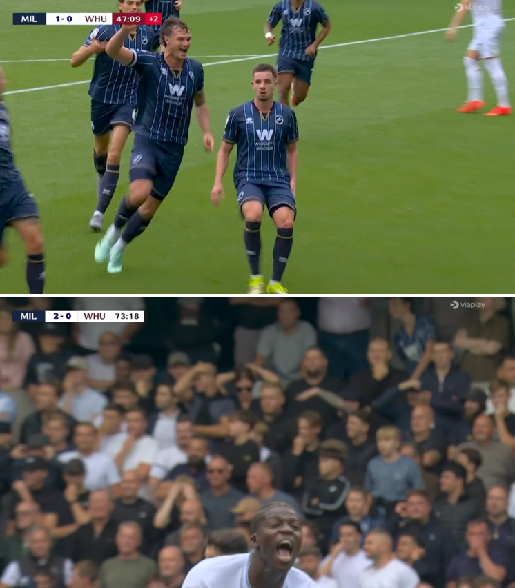foet247europa's tweet photo. West Ham battled back from 2-0 down to draw 2-2 at Millwall and deny Millwall a first win in the fixture in nearly 22 years, which included a late red card for Mohamadou Kanté. #MILWHU https://t.co/dos3jaYWGJ