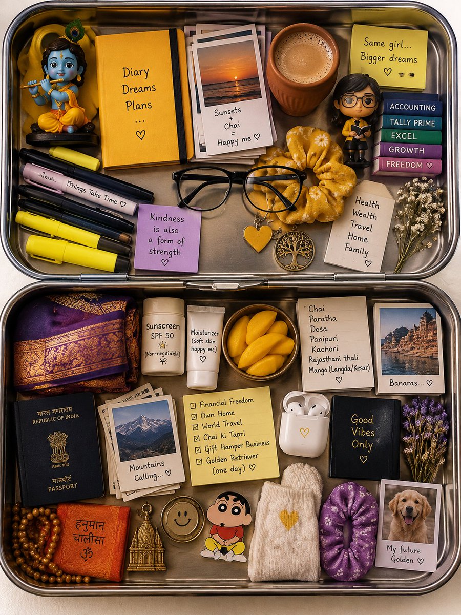 krishnaeyee's tweet photo. So I gave this promt to chatgpt 💛

Fill this tray with things that represent me based on what you know about me and my favorite things https://t.co/lYeVfIVGdb