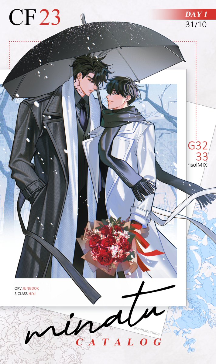 minahomine's tweet photo. [RT🖤]  CF23 Catalog (OTS ONLY)

I'll be at G32-33 at #CF23 Day 1 (31/10) w/ friends!

Giveaway for 1 winner!
🌹How to join RT + like + comment your most desired item
🌹September 21 - September 25
🌹Indonesian address only
🌹ORV Joongdok, S-class HJYJ

#comifuro23 #cf23catalogue https://t.co/T3Hp4R2pia