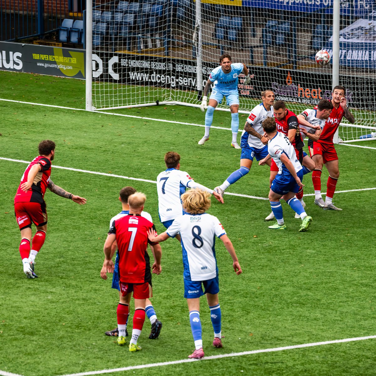 GomboczSteve's tweet photo. Bury defenders in action during the game Bury v Workington in the FA Cup qualifier on the 19/9/26. All in all a job well done. @buryfcofficial #bfc140 #shaker
#BuryFC #PartOfit @whitebluearmy https://t.co/yOPzXXaTI6