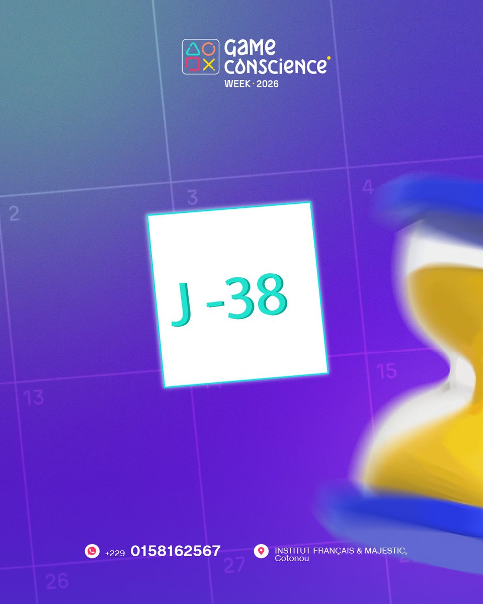 gcweekOff's tweet photo. ⏳Le compte à rebours est lancé… J-38 !

GAME CONSCIENCE WEEK 
📅 30 octobre – 1er novembre 2026
📍 Institut français &amp; Majestic Wologuèdè 

Are you ready ? 🔥

#GCW2026 #GameConscienceWeek #GamingBénin #eSportBénin https://t.co/VadSrrAoI0