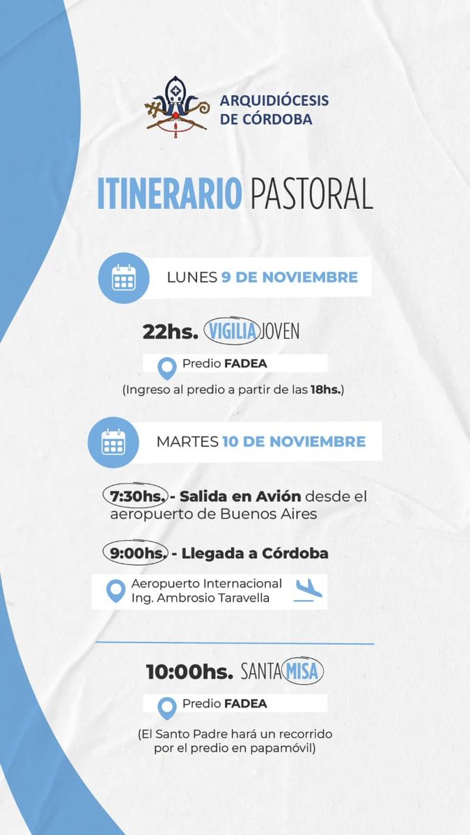 pmunirbracco's tweet photo. 10 de noviembre: El Papa León XIV visita Córdoba | Conocé el itinerario pastoral y todos los detalles aquí. 
https://t.co/s7gKHiiZb2 https://t.co/ifNnqbOaj5