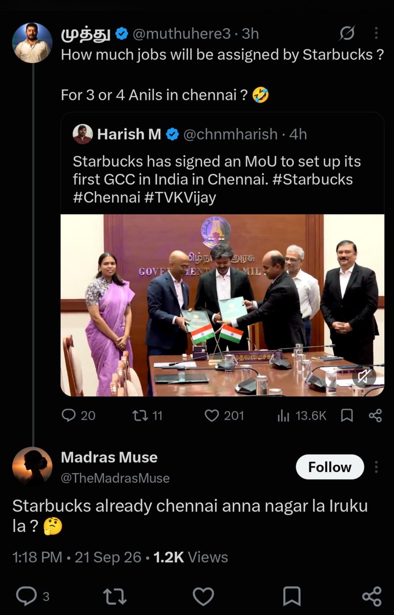 balavittoba's tweet photo. Cha evlo arivaali kootathu kuda namba sanda senjite irukom🤣🤣🤣 #DMK

Starbucks already Anna Nagar, Chennai la irukam...😜😜

3-4 employment ahm 😛😛😛

Chaa cafe ka ivlo build up kuduthute irukom🤬🤬🤬 
#TVK https://t.co/isWVApIdkK