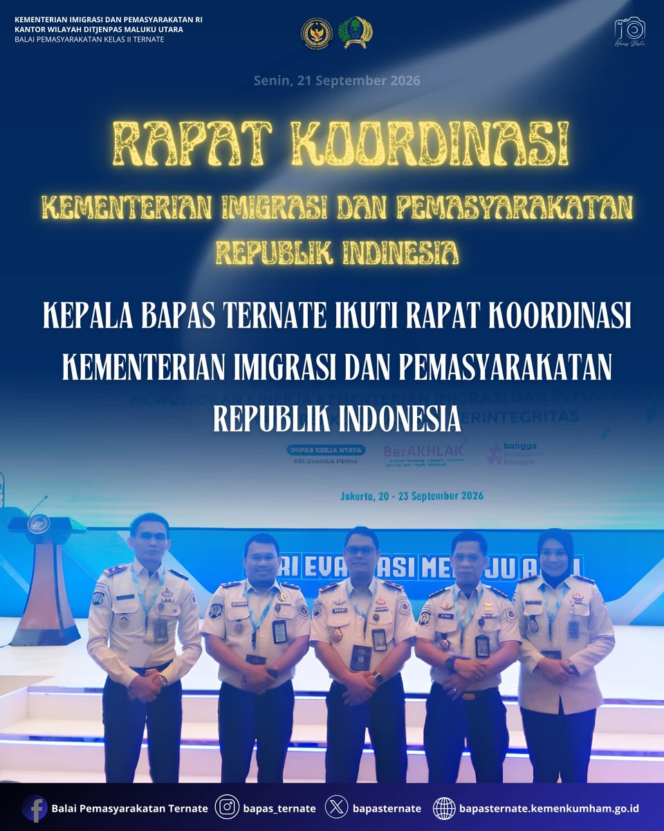 bapasternate's tweet photo. Kepala Bapas Ternate Ikuti Rapat Koordinasi Kementerian Imigrasi dan Pemasyarakatan Republik Indonesia

#kemenimipas
#guardanguide
#infoimipas
#bapasternate
#humasbapasternate https://t.co/vs8r77yEyH