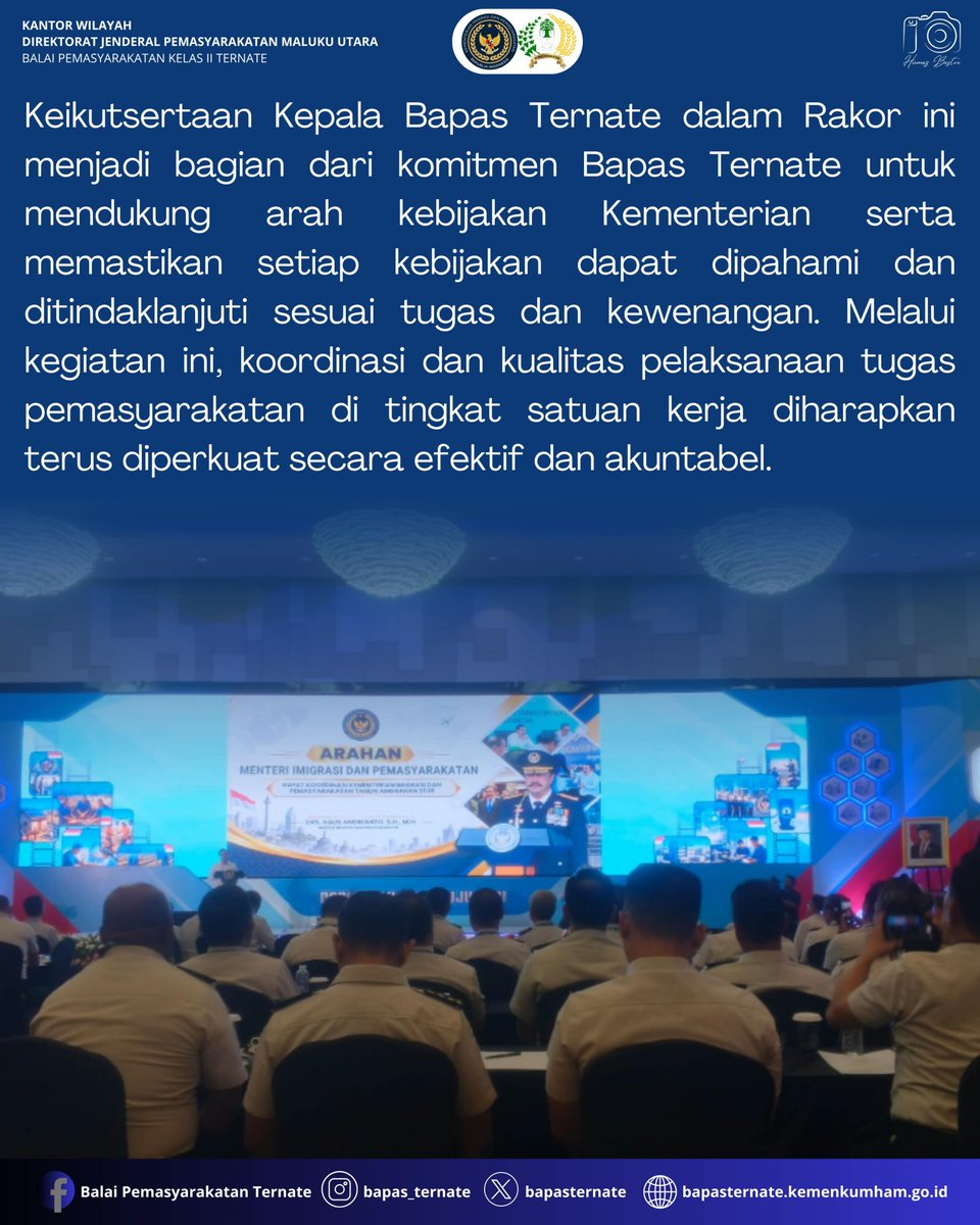 bapasternate's tweet photo. Kepala Bapas Ternate Ikuti Rapat Koordinasi Kementerian Imigrasi dan Pemasyarakatan Republik Indonesia

#kemenimipas
#guardanguide
#infoimipas
#bapasternate
#humasbapasternate https://t.co/vs8r77yEyH