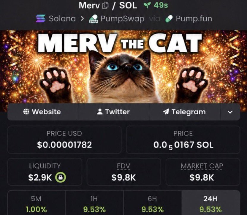 MemeQueen__12's tweet photo. 💎 Aped $Merv at $9.8K MC and rode it all the way to $281K MC in my alpha TG!

We locked in 28.6x profits 🚀🚀

📩 DM me to join the alpha TG 🔥📉
⛓️ #Solana #Memecoin #CryptoTrading https://t.co/U2PPfDgZ60