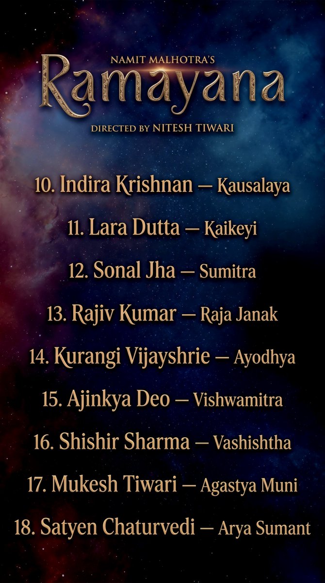 TheFilmDeskIN's tweet photo. A complete breakdown of the cast of #NiteshTiwari’s #Ramayana , featuring key characters from #Ayodhya , #Kishkindha and #Lanka.

Swipe through all 4 posters.

Which character are you most excited to see?

#NamitMalhotra #RanbirKpoor #SaiPallavi #Yash #RavieDubey
@WorldOfRamayana https://t.co/IFKrPxPpcf