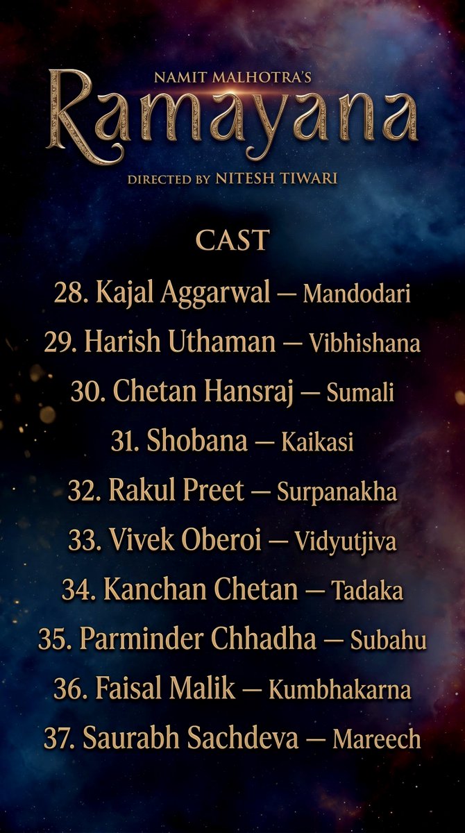TheFilmDeskIN's tweet photo. A complete breakdown of the cast of #NiteshTiwari’s #Ramayana , featuring key characters from #Ayodhya , #Kishkindha and #Lanka.

Swipe through all 4 posters.

Which character are you most excited to see?

#NamitMalhotra #RanbirKpoor #SaiPallavi #Yash #RavieDubey
@WorldOfRamayana https://t.co/IFKrPxPpcf