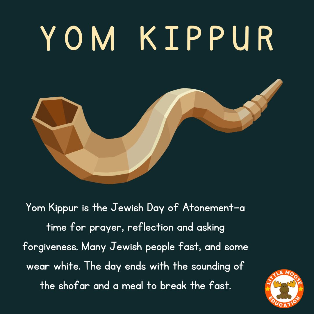 LittleMooseEd's tweet photo. ✡️ Yom Kippur
Yom Kippur is the holiest day in the Jewish calendar — a time for reflection, prayer and seeking forgiveness.
Wishing a meaningful Yom Kippur to everyone observing. ✨
#YomKippur #Judaism #RME #ReligiousEducation #LittleMooseEducation https://t.co/WJVpTltdNr