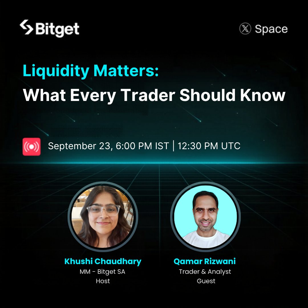 BitgetIndia's tweet photo. Crypto, stocks or gold liquidity matters in every market 🌊

🎙️Join @kiskhushimain & @qrizwani to break down spreads, slippage and what they mean for your trades.

📅 September 23, 6 PM IST | 12:30 PM UTC

🔔 Set a reminder: https://t.co/VFg12mEpkX
