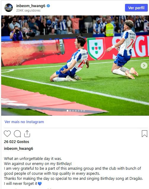 CabineSport's tweet photo. Inbeom nas suas redes sociais após o Porto - Benfica: "Que dia inesquecível foi este. Uma vitória contra o nosso inimigo no meu aniversário!

Estou muito grato por fazer parte deste grupo fantástico e deste clube, com um grupo de pessoas fantásticas e, claro, com a máxima qualidade em todos os aspetos.

Obrigado por tornarem este dia tão especial para mim e por cantarem a canção de aniversário no Dragão.
Nunca me vou esquecer disto."

Atualização: Uma fonte garante que foi um problema de tradução, pois o coreano terá querido dizer "adversário (oponente)" em vez de inimigo.