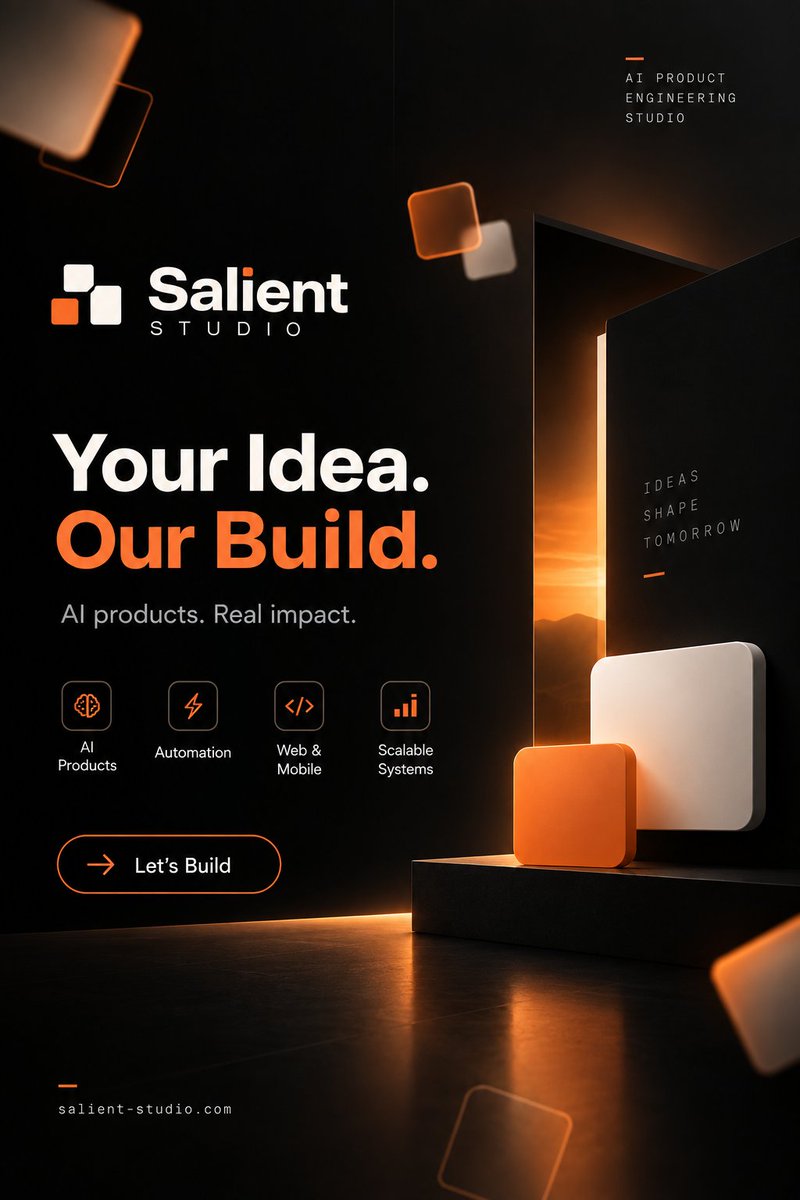 rudraXcode's tweet photo. Have an idea worth building?

At Salient Studio, we turn ideas into real digital products.

→ AI Products &amp; Agents
→ Automation
→ Web &amp; Mobile
→ Scalable Systems

Your idea. Our build.

Let’s turn your idea into something real.

🔗 https://t.co/sKT82hpVLg

#SalientStudio https://t.co/fiK4fGQGud