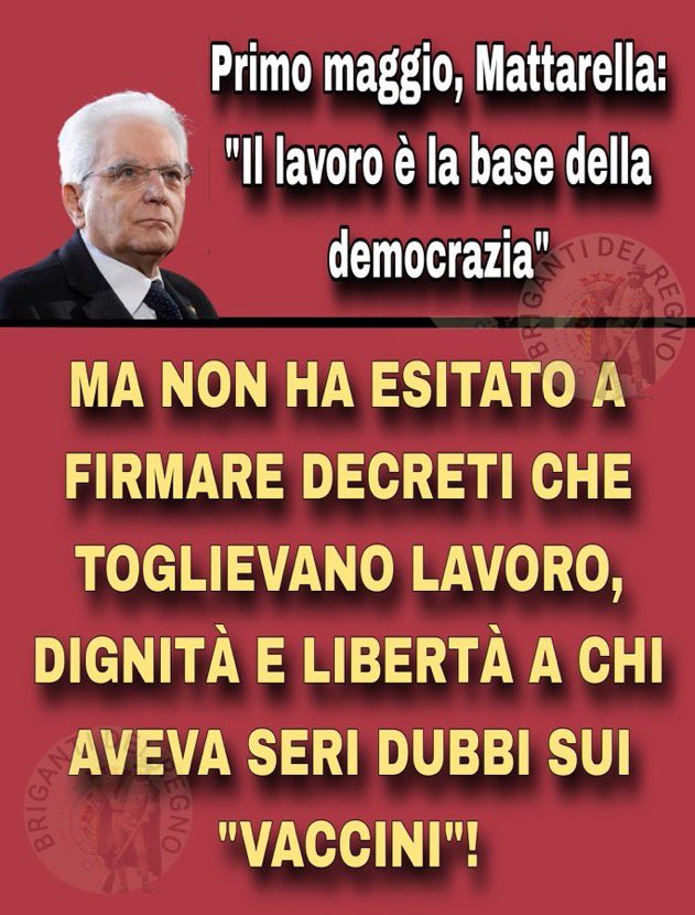 RadioUe57170's tweet photo. Il presidente 🤔 Mattarella che elogia il DISSENSO quale “presidio di libertà” NON SI PUÒ SENTIRE. Parla proprio lui che, da “garante” ha consentito violazione di diritti verso chi, LEGITTIMAMENTE, RIFIUTAVA DI FARSI INIETTARE LIQUAMI PER CAVIE UMANE?  🤬✝️ quanti i deceduti? https://t.co/3JQQAer13E