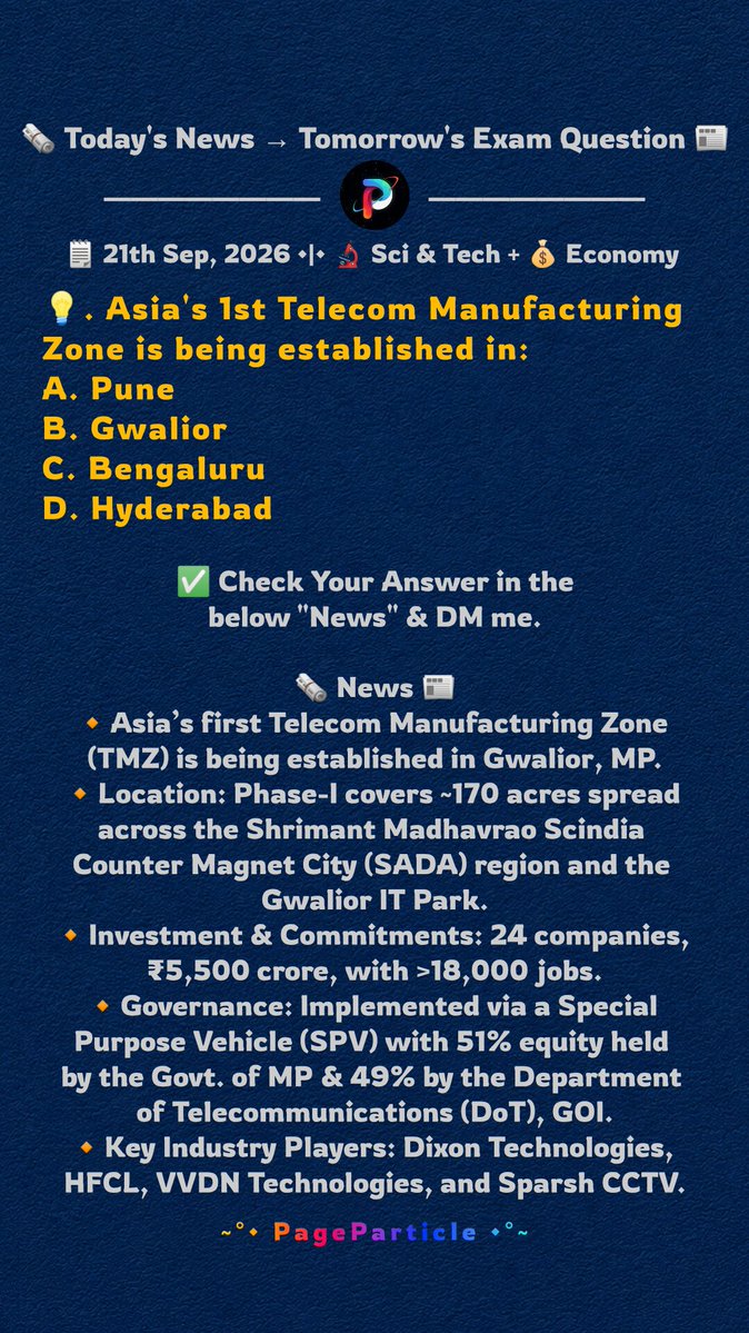 PageParticle's tweet photo. 🗞️ Today's News → 
Tomorrow's Exam Question 📰
📌 2026-Sep-21 | #156

#CurrentAffairs #PageParticle #Polity #ScienceAndTechnology #Economy https://t.co/p30L0xJfHG
