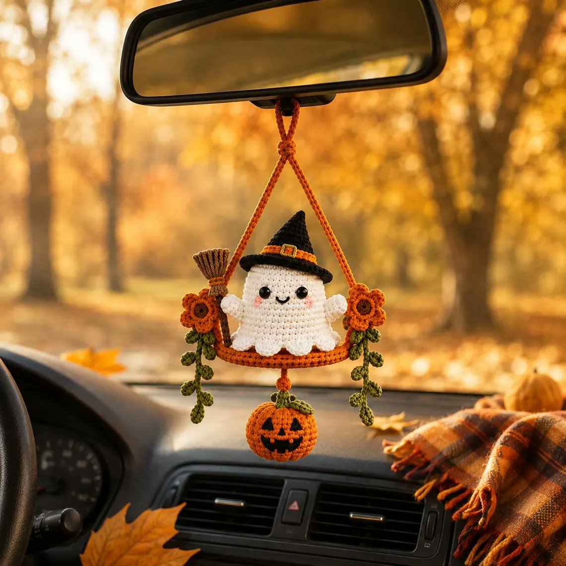 weavecrochet's tweet photo. Halloween Ghost Car Hanging Crochet Pattern https://t.co/issOa3261W https://t.co/aSjo3b4COs