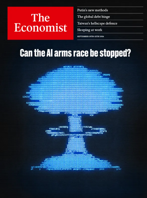dannutomo's tweet photo. The Economist cover of weekly 19th Sept 2026. Sentiment check: seems AI is taking over all the topics, it is too hot, will it be cooled down? #stocks #stock #spx #DJI #saham https://t.co/zFFcCAgMPQ
