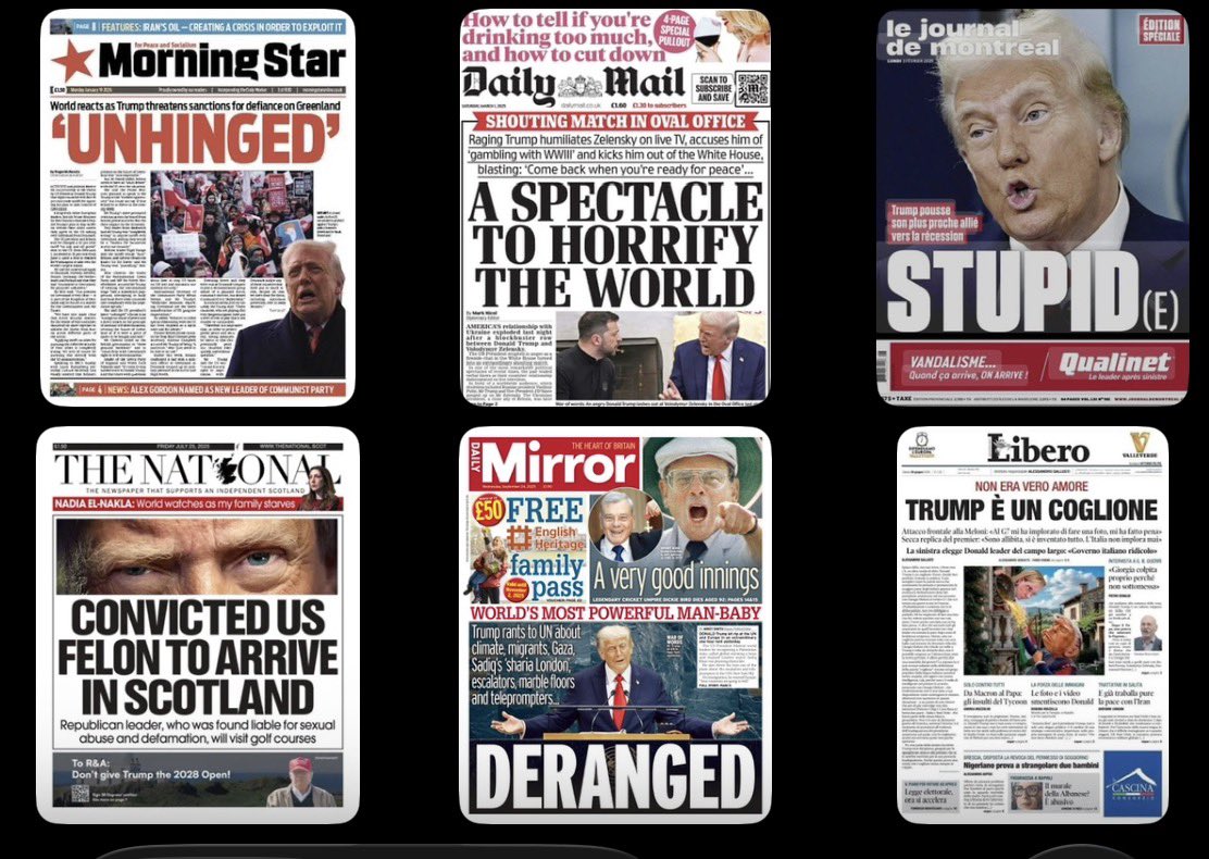 AntiTrumpCanada's tweet photo. The entire world fucking hates you, Donald Trump.  You keep saying the world respects America now and “we’re no longer the laughingstock.”

You ARE the fucking laughingstock, you obese, clown makeup wearing, diaper shitting, child-raping pedophile. https://t.co/7fzG3hKO1a