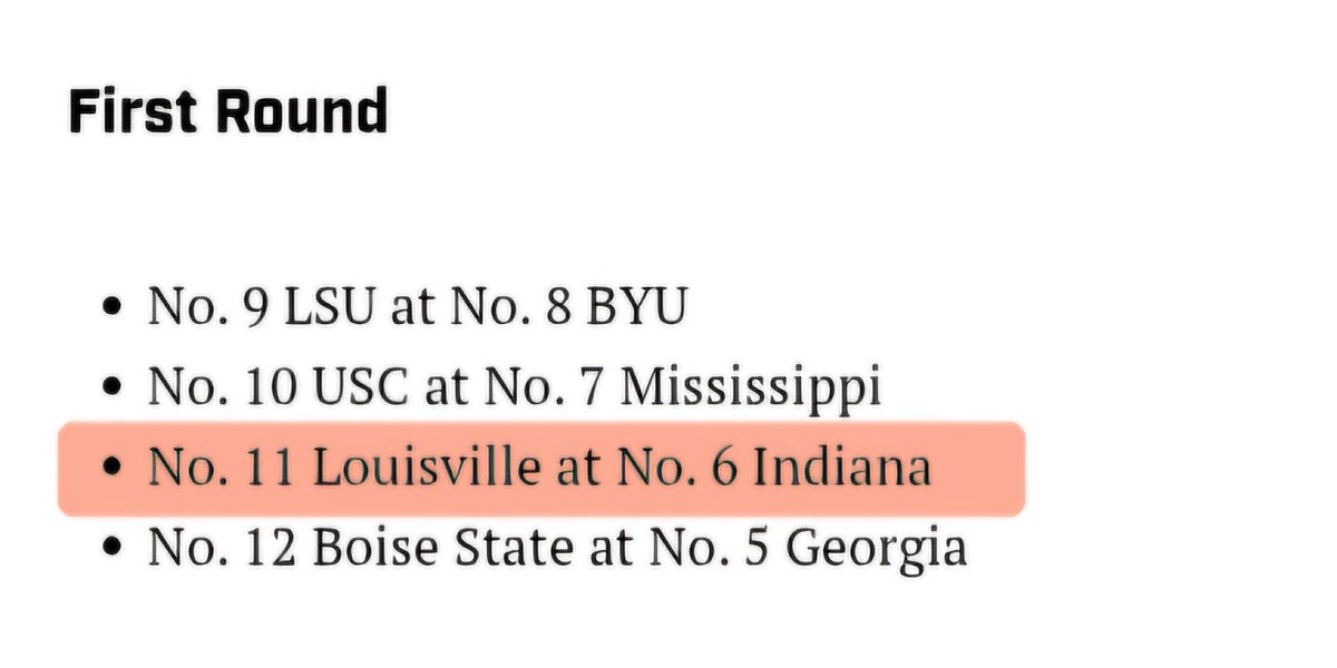 BringBrohmHome's tweet photo. Sports Illustrated's, @BryanDFischer, has @LouisvilleFB ranked No. 11 in his latest @CFBPlayoff projections, playing No. 6 Indiana in the first round.

#LetsPlayFootball #LetsRankTeams #CFPlayoffBound #FromTheVilleToVegas #BeatWakeForest #BrohmEra #LouisvilleFootball #BrohmMe https://t.co/Md6ofN81DF