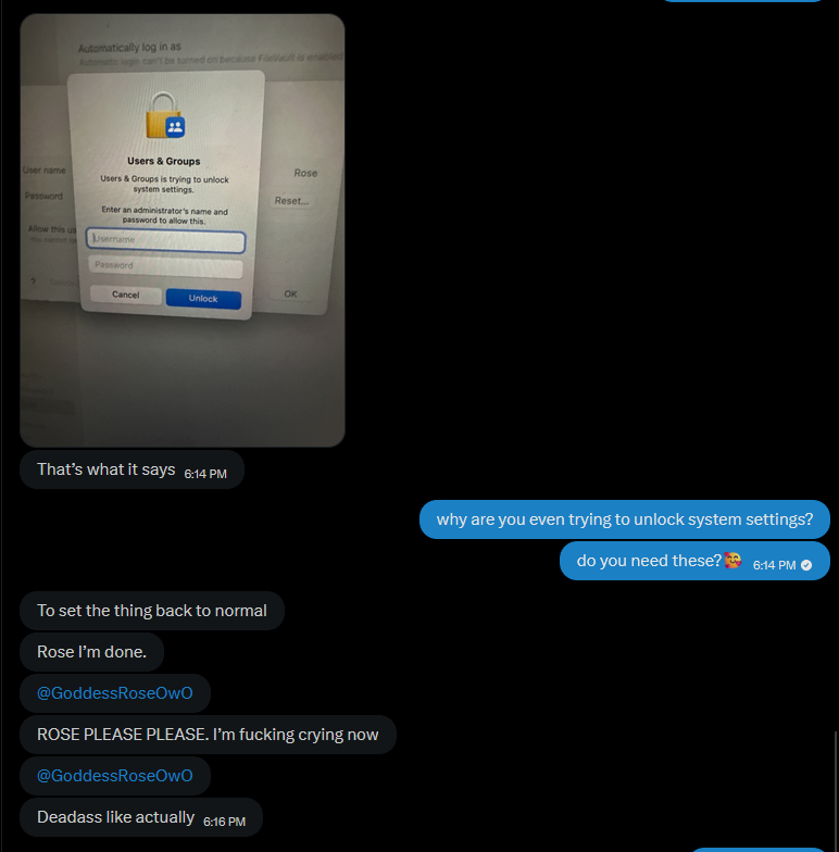 GoddessRoseOwO's tweet photo. 「 ✦ TECHDOM ✦ 」

look at him~
locked out of his own MacBook.
crying in the chat.
still typing my name.

he wanted it back to “normal.”
cute.🥰
normal was never the deal, dummy.💋

you gave Me admin.  
now the settings don’t belong to you anymore.

you don’t get to unlock it.  
you don’t get to put it back.  
you get to sit there looking at the password box like a good little locked-out pet.🐶

Rose is the only admin.
your Mac already knows that.
now you do too. 💸💋
