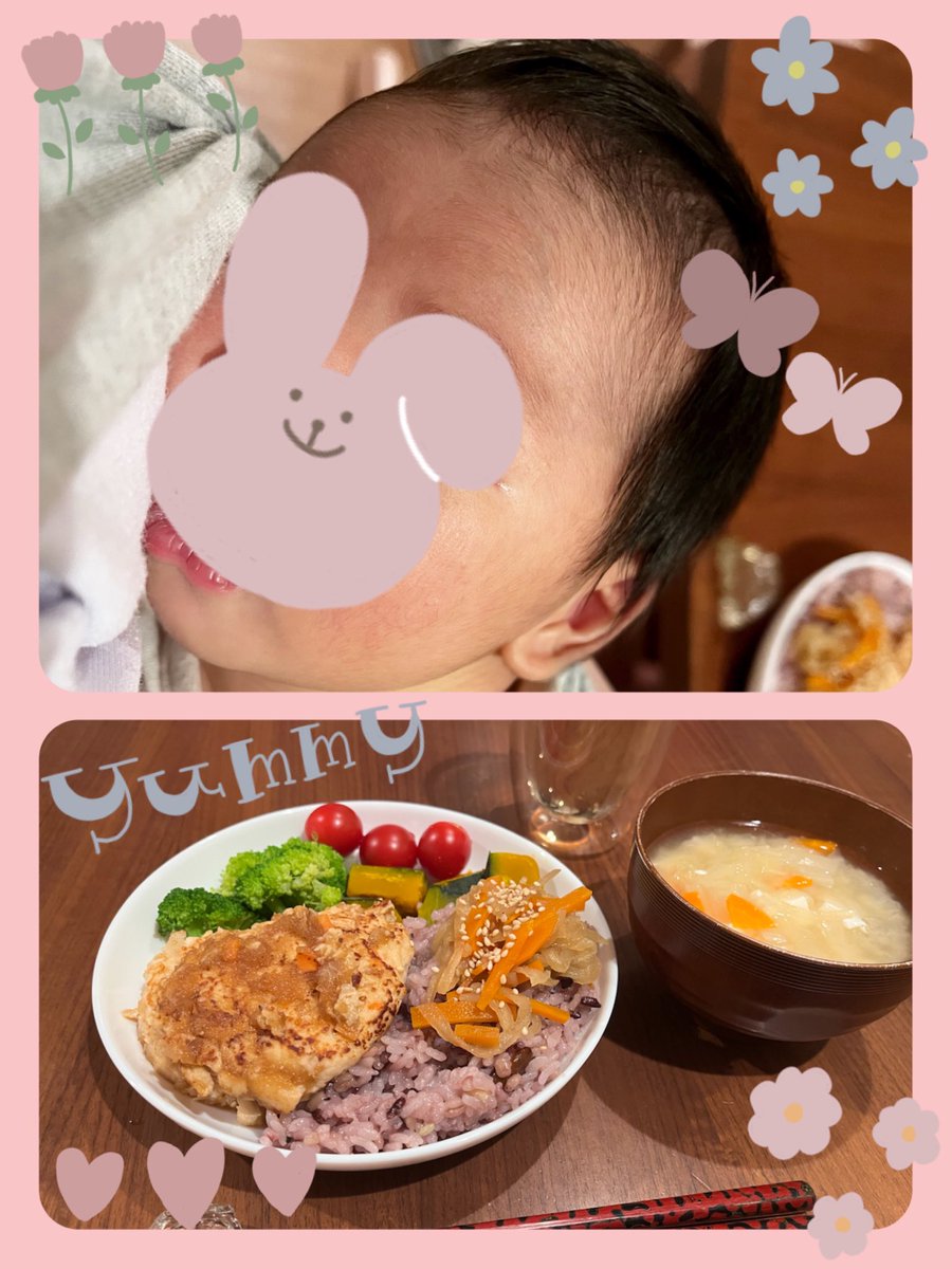 errrika2019's tweet photo. というわけで、パパは富山くんと富山に行かれたので、生後10日のベビと頼りになるお姉ちゃんとお留守番🏠

冷蔵庫にあるもので今夜は豆腐ハンバーグを作る🍳泣き出す👶抱っこ紐に収める！！笑
と、何とかして夕飯完成🍽️

可愛い寝顔が私へのご褒美🥹💓

パパお仕事頑張って〜🎹🎶 https://t.co/u3IEukpvrF