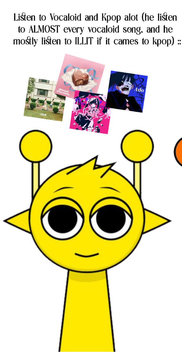 Khairannis37333's tweet photo. Sharing my headcanon for Sprunki character! (Part 1)
.
This alien brothers have an interestingly, unique music taste! Simon mostly listen to vocaloid and k-pop! if you ask which kpop group he likes, his answer will probably be ILLIT! [Other in reply]
-----
#Sprunki #Headcanon https://t.co/z052rqWyjy