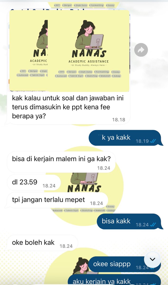 nanaaauna's tweet photo. TESTI JOKI TUGAS

Task: Pengerjaan Soal Teknik Kimia
Status: On Progress
Deadline: 21 Sept

thank u for trusting Nana🧸🫶 https://t.co/yB7eYmJrlF