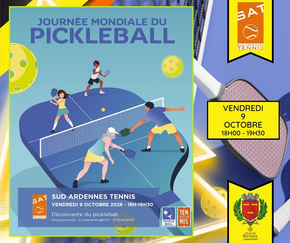 VILLEdeRETHEL's tweet photo. 🏓 NOUVEAU : DÉCOUVREZ LE PICKLEBALL !

📅 Les vendredis
18h00 - 19h30
Gymnase de Tagnon

https://t.co/TuThA73jI6
.
.
#VilleDeRethel #Rethel #SudArdennes #SudArdennesTennis #Pickleball #JournéeMondialeDuPickleball #Sport #SportPourTous #Tennis #VieAssociative https://t.co/pLXQszhAiq