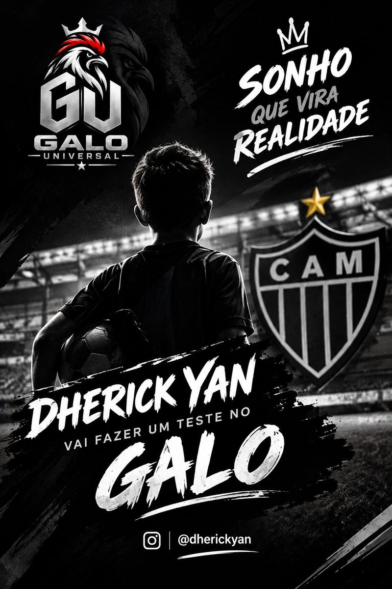 galouniversal13's tweet photo. ⚽💪 O sonho está ganhando novos caminhos! 🔥 Dherick Yan, o nosso “Pé de Ferro”, vai realizar um teste no Galo (Atlético-MG)! 🖤🤍 Que seja uma experiência de muito aprendizado, dedicação e conquistas. O talento abre portas, mas a determinação transforma sonhos em realidade! https://t.co/MShZxynN66