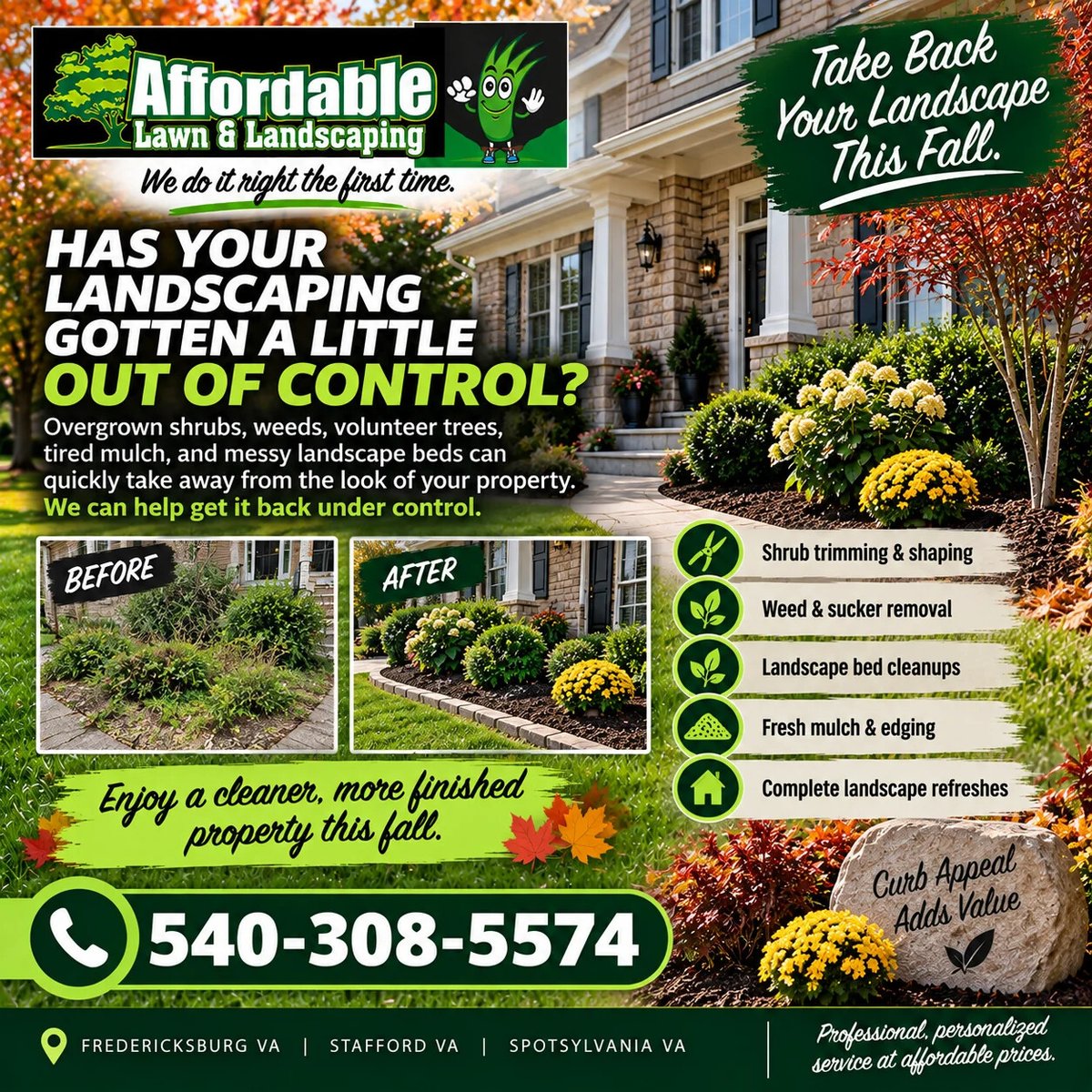 affordableva's tweet photo. 🌿 Is your landscaping out of control? We’ll restore curb appeal with shrub trimming, weed removal, bed cleanups, fresh mulch, edging &amp; full refreshes. Enjoy a cleaner property this fall! 📞 540-308-5574

#LandscapeCleanup #FallLandscaping #Mulch… https://t.co/RPuvJmzv9o
