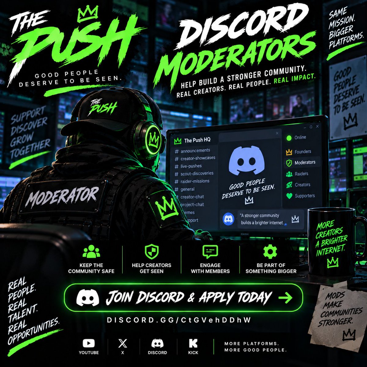 ThePushHQ's tweet photo. 🚨 THE PUSH IS LOOKING FOR DISCORD MODERATORS. ⚡🔎
We're building something bigger, and we need solid people helping run HQ.
Looking for active, fair, community-first Raiders who want to help us grow.
Interested? Join Discord &amp; introduce yourself 👇
https://t.co/rOctY7OHTq⁠� https://t.co/iCwsLSxpac