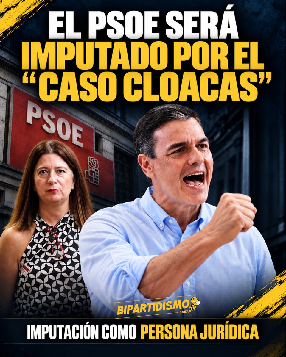 Bipartidismo_'s tweet photo. 🔴 El PSOE será imputado como persona jurídica por el "caso cloacas" tras la citación al abogado del partido: 

"Está acreditada la implicación".

https://t.co/1wMpVnQfvS https://t.co/xNYGscA6AL