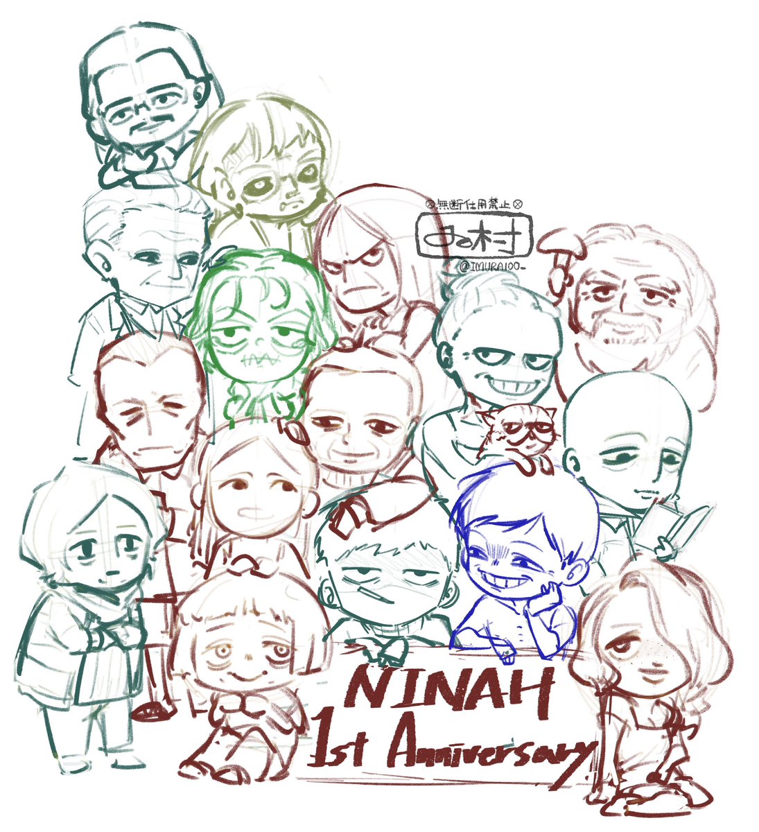 IMURA100_'s tweet photo. 流石に全キャラ描くのは難しかったから供養させて😭
可愛いでしょ！ https://t.co/onQmI5rs7a