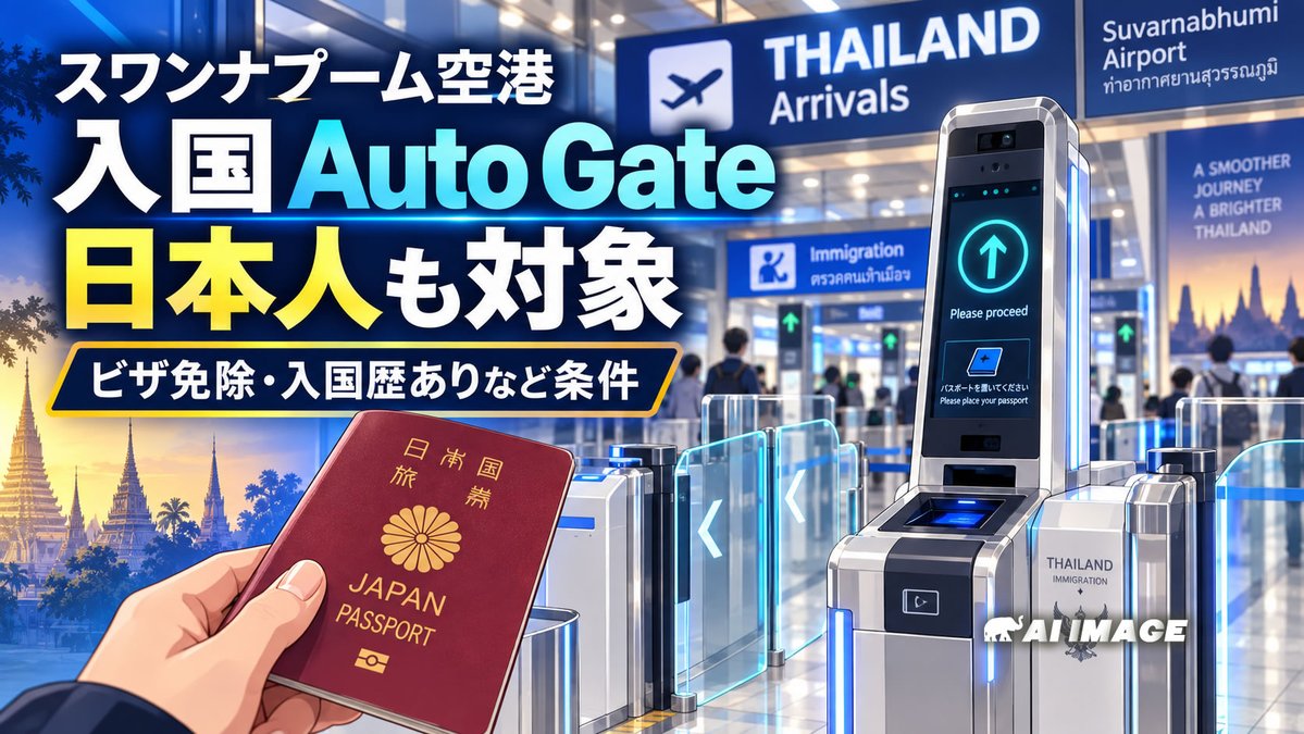 ThaiHyper's tweet photo. ◆スワンナプーム空港の入国Auto Gate、日本人も利用可能に　ビザ免除・タイ入国歴ありなど条件 

対象となっているのは、日本、オーストラリア、オーストリア、ベルギー、カナダ、チェコ、デンマーク、フィンランド、フランス、ドイツ、ギリシャ、香港、ハンガリー、アイルランド、イタリア、韓国、ラトビア、ルクセンブルク、マレーシア、マルタ、オランダ、ニュージーランド、ノルウェー、ポーランド、ポルトガル、シンガポール、スロバキア、スロベニア、スペイン、スウェーデン、スイス、英国、アラブ首長国連邦のパスポート所持者です。

ただし、対象国のパスポートを持っていれば、誰でも必ずAuto Gateを利用できるわけではありません。

Khaosod Englishによると、現在の入国時Auto Gateは、ビザ免除でタイへ入国し、過去にタイへの入国歴がある旅行者が対象となっています。

これは、以前の入国時に取得された顔写真などの生体情報が入国管理局のシステムに登録されていることが前提となるためです。

初めてタイへ入国する旅行者については、有人カウンターで生体情報の登録などを行う必要があります。

また、教育ビザや就労目的のNon-Bビザなど、タイのビザを利用して入国する旅行者についても、有人の入国審査カウンターを利用する必要があるとされています。