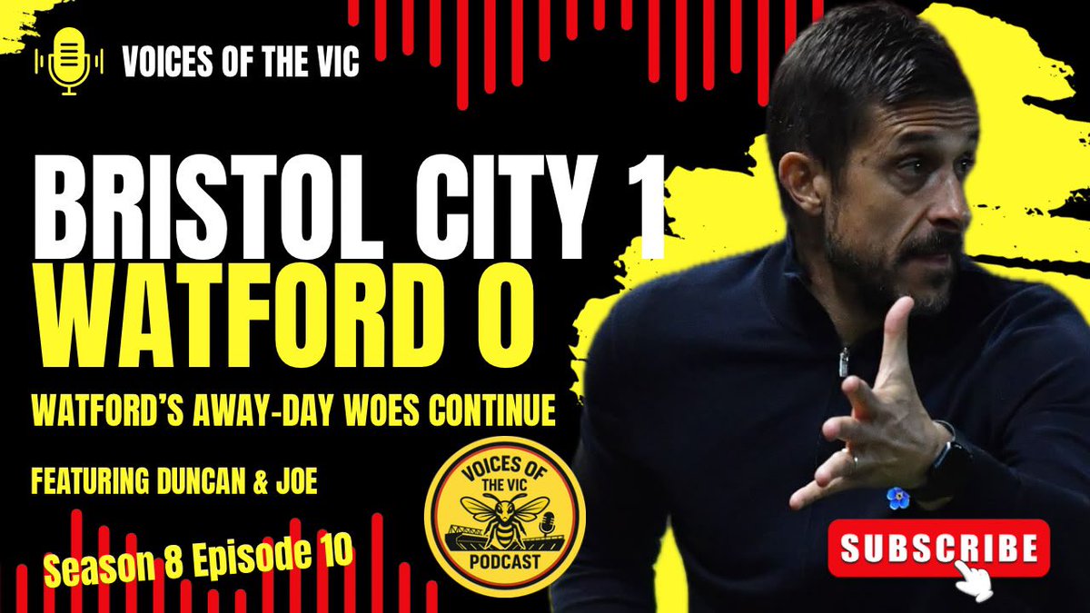 VoicesOfTheVic's tweet photo. 🚨 NEW PODCAST OUT NOW!

Joe &amp; Duncan bring you the latest episode.

The lads talk about the 1-0 defeat at Bristol City and look ahead to our upcoming games.

#watfordfc https://t.co/qP7CNTxgOv