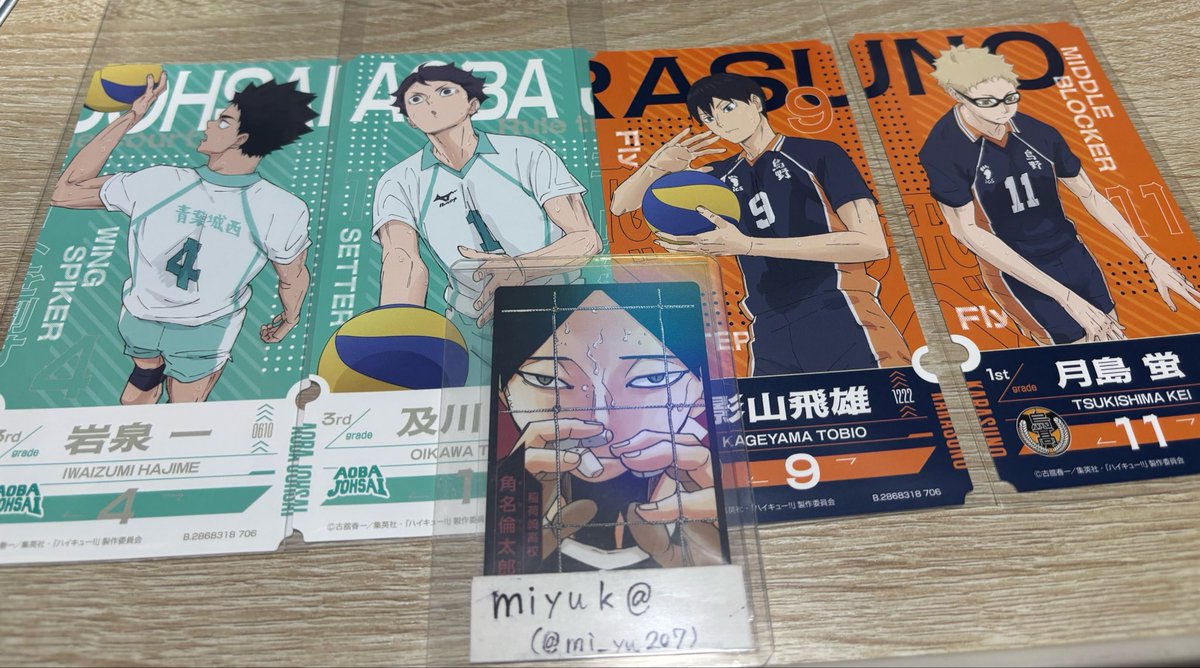 mi_yu207's tweet photo. 【交換/譲渡】ハイキュー!! チケットライクコレクション vol.2

〈譲〉画像1,2 及川(2種) 岩泉 ☆影山(2種) ☆月島 ☆菅原 国見 田中

〈求〉研磨(友人分)各1、黒尾各1>角名♾
         ☆以外は定価(+送料)

☆はひとまず交換のみ
神戸～三ノ宮手渡し要相談
交換優先、まとめてだと助かります⬇️ https://t.co/znV87AJ09F