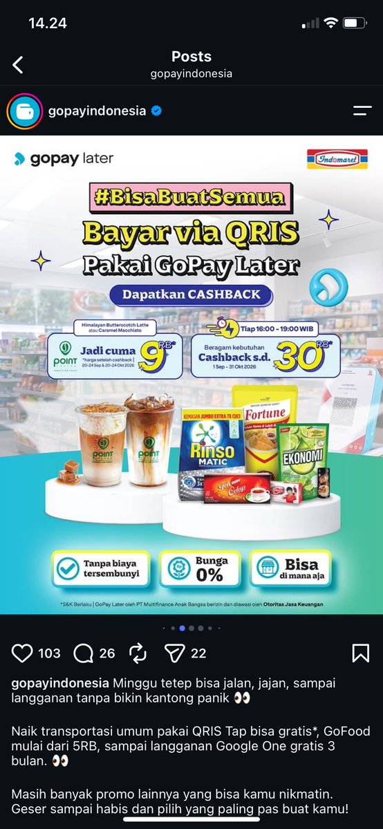 IamJennitra's tweet photo. perhatiin deh guys, GoPay Later Lebih Murah ternyata karena Point Coffee 20–24 september lagi ada promo, Himalayan Butterscotch sama Caramel Macchiato jadi 9rb setelah cashback. murahnya kebangetan https://t.co/N8ETKLcBg6