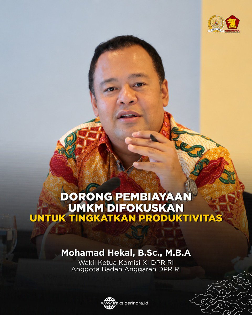 Fraksi_Gerindra's tweet photo. Wakil Ketua Komisi XI DPR RI, Mohamad Hekal, mendorong agar pembiayaan bagi pelaku UMKM di Sulawesi Utara lebih diarahkan pada kegiatan produktif, terutama untuk investasi dan modal kerja. https://t.co/moIHebeQfr