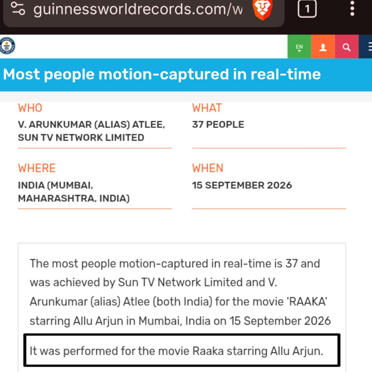 OfficialRaaka's tweet photo. It's official, World Record by #Raaka director @Atlee_dir https://t.co/LvZ3DfMA7r