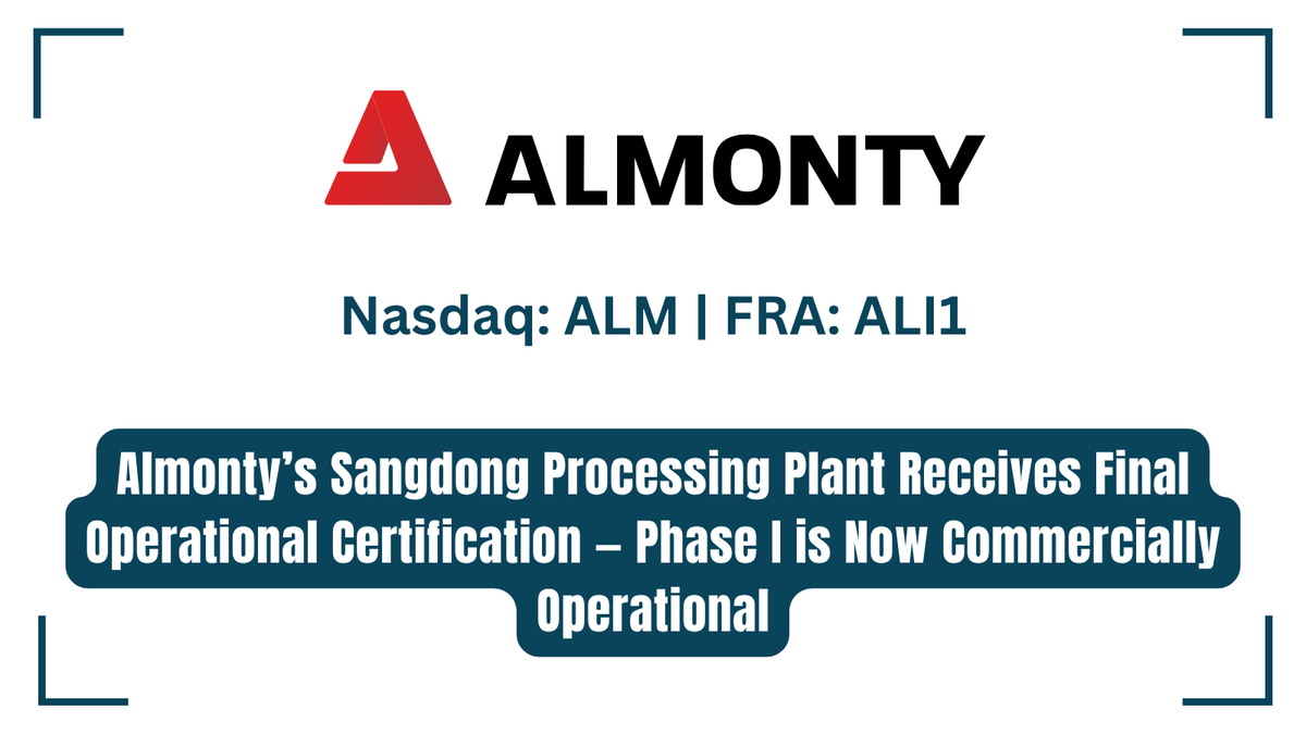 InvestorNews's tweet photo. Almonty’s Sangdong Processing Plant Receives Final Operational Certification — Phase I is Now Commercially Operational https://t.co/OA0vedgFLc cc: @InvestorNews

#Sangdong #Tungsten #CriticalMinerals @Almonty_ $ALM https://t.co/ZQuJklke1b