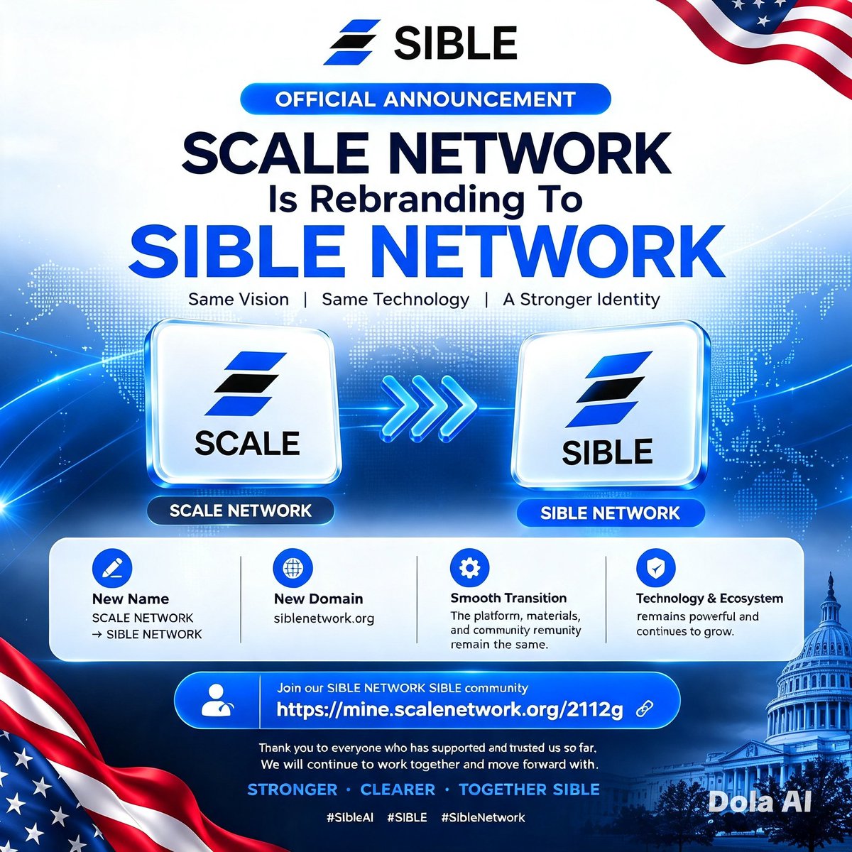 santoso4921129's tweet photo. 🚨 SCALE NETWORK IS NOW SIBLE NETWORK! 

🔹 Rebranding terkait isu merek dagang 🔹 Domain baru: https://t.co/J54an6gGse 🔹 Menurut pengumuman, teknologi dasar dan ekosistem tetap berlanjut.
🚀 Join the journey: 🔗 https://t.co/MIGo07kDqp

#SibleAI #SIBLE #SibleNetwork #AI #Web3 https://t.co/ATB7Q4VsH6