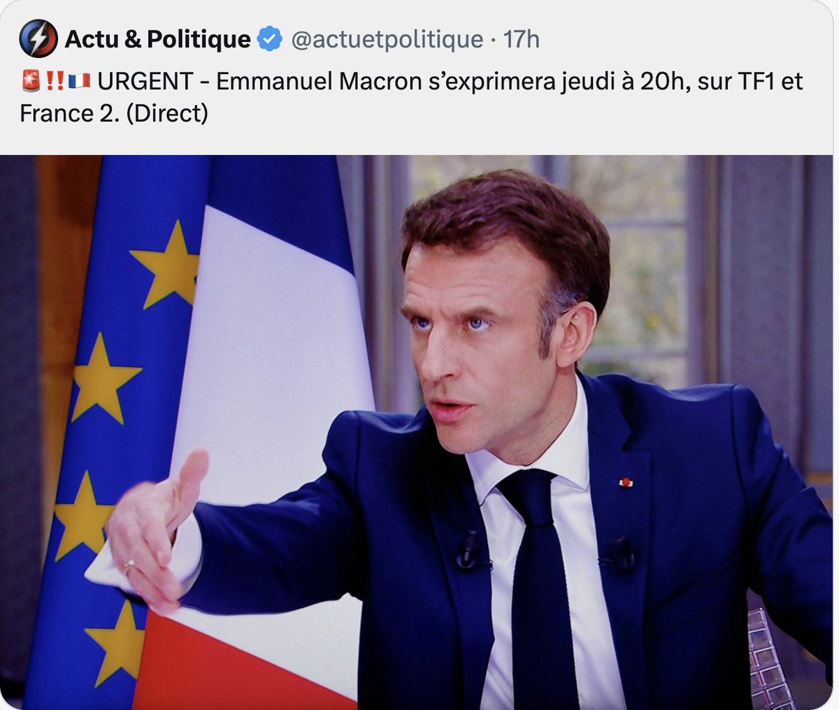 NapoLeon1226391's tweet photo. Parce qu'il ne veut pas quitter le pouvoir
Parce qu'il ne veut pas répondre de l'effondrement de la France
Parce qu'il est un psychopathe
Ce malade mental va nous précipiter dans une guerre contre la Russie qui possède 6500 têtes nucléaires.
Il faut le destituer maintenant... https://t.co/p8JEmFik66