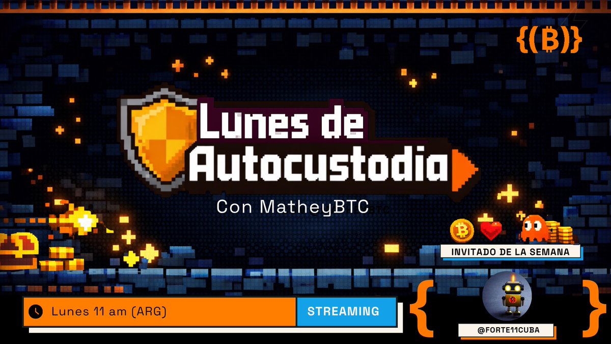 BitcoinAR's tweet photo. 🚨 Hoy a las 11hs se viene otro episodio de Lunes de Autocustodia de @MatheyBTC 

Esta vez arrancamos la semana con un invitado especial: @Forte11Cuba 🔐🧡

 🎥 En vivo por X y YouTube: https://t.co/h166u3lFXk

¡Nos vemos! 👀 https://t.co/DC0dl3WI7W